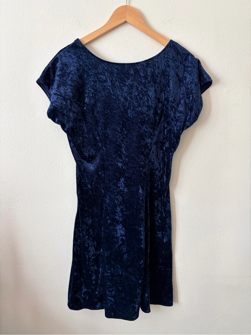 Vintage 90s Navy Blue Low Back Crushed Velvet Holiday Cocktail Dress Size Large